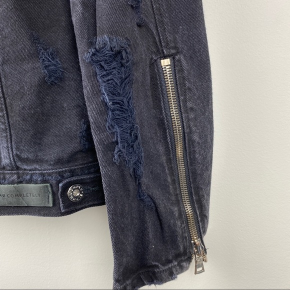 Mr. Completely Distressed Fitted Black Denim Jacket Men's Size Small - Picture 7 of 10